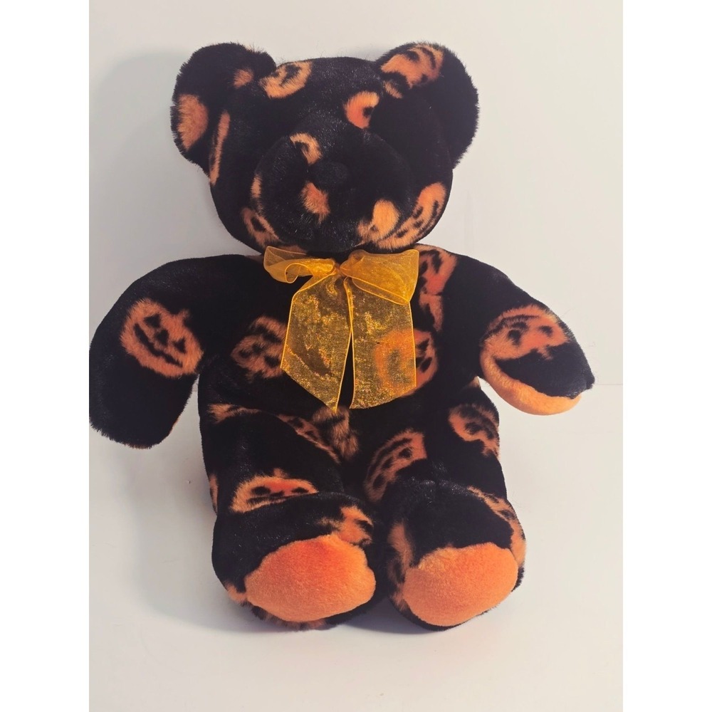 Fiesta Vintage 16 Inch Halloween Plush Teddy Bear Black Orange Pumpkins Rare NEW